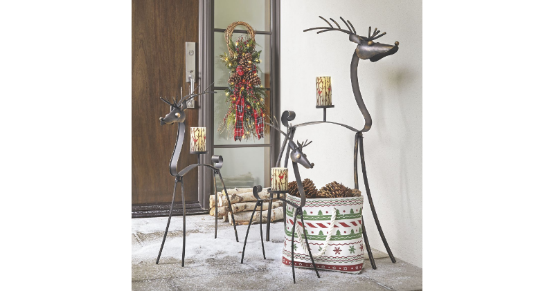 Set of 3 Metal Deer Candleholders o...