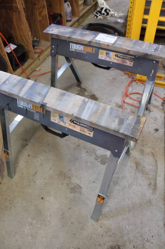 lot 106 image: Lot of (2) Tough Built Folding Metal Sawhorses