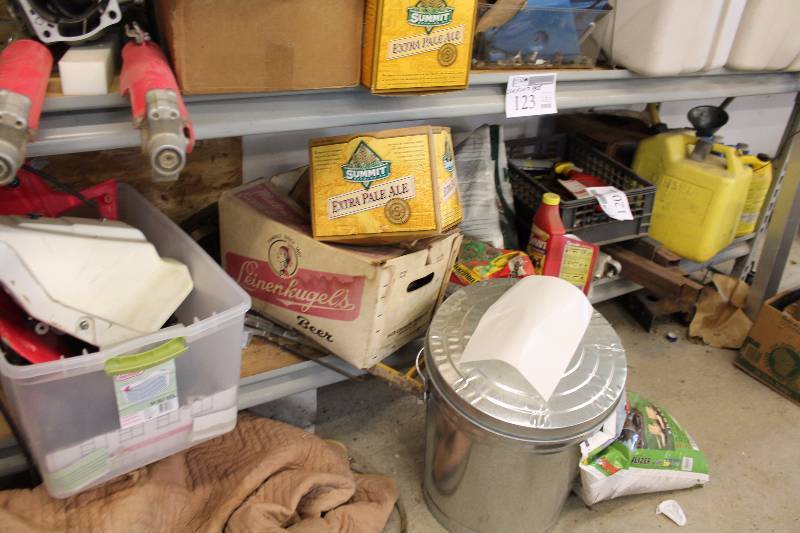 lot 120 image: Motorcycle Parts, Yard Fertilizers, Antifreeze & Jug