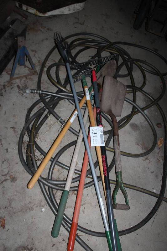 lot 184 image: Yard Tools - Rakes, Shovels, Garden Hose
