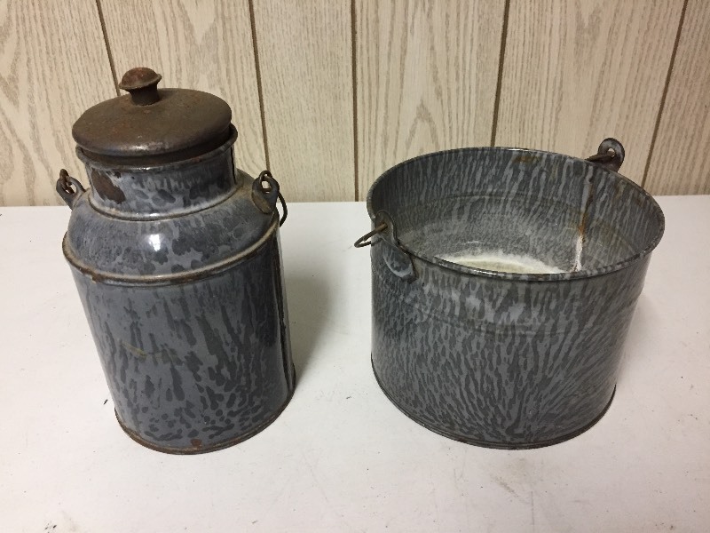 lot 45 image: Metal Pail & Covered Canister