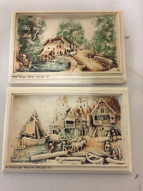 lot 53 image: Plaster Pictures Pair - Flemish Water Front & Old Mill