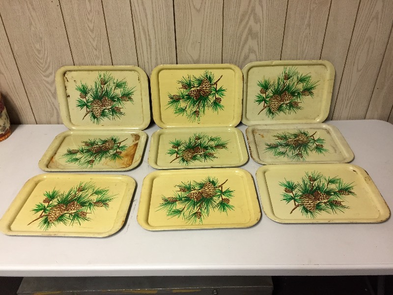 lot 57 image: 9 Metal Trays - Pinecone Evergreens