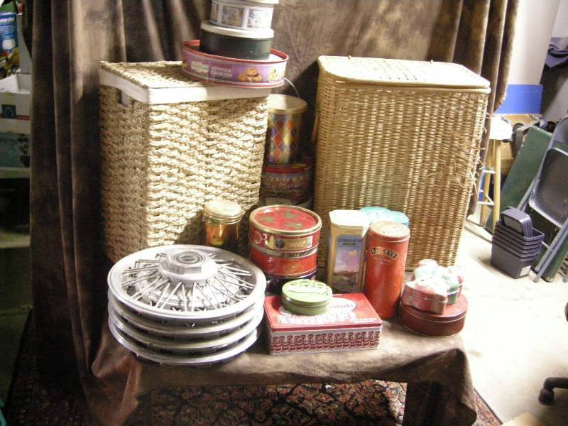 lot 60 image: Hampers, Hubcaps, and Tins