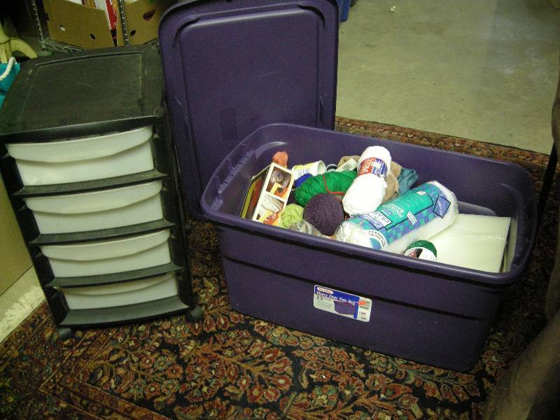 lot 113 image: Large Tote of Craft Supplies and Rolling Storage