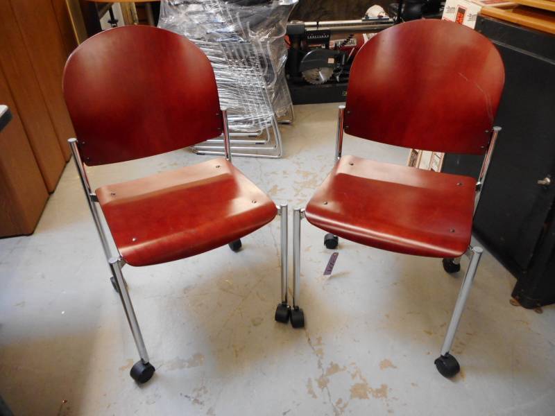 HIGH END WOOD AND CHROME ROLLING OFFICE CHAIRS