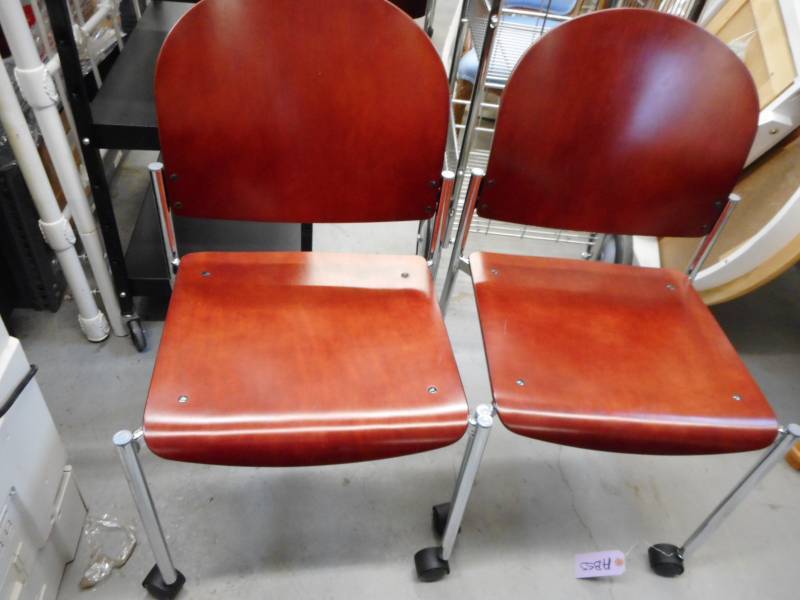 HIGH END WOOD AND CHROME ROLLING OFFICE CHAIRS