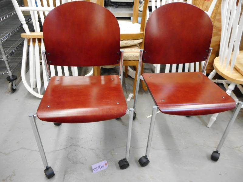 HIGH END WOOD AND CHROME ROLLING OFFICE CHAIRS