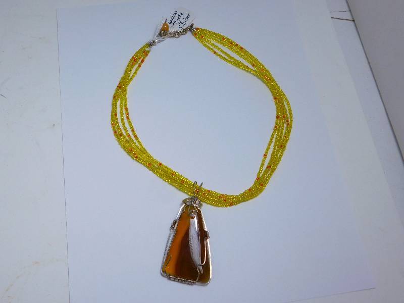 Sterling Silver and Yellow Agate Necklace
