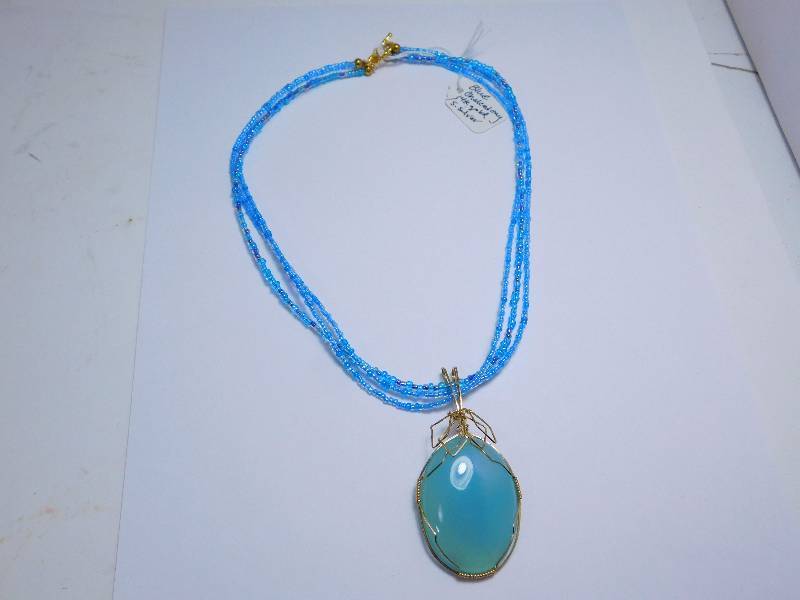 14kt Gold, Sterling Silver, and Blue Chalcedony Necklace