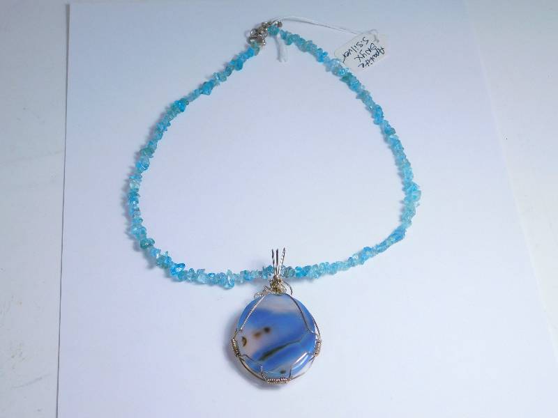 Sterling Silver, Apatite, and Onyx Necklace