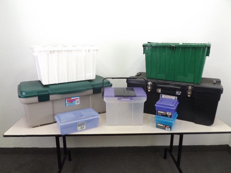 Lot of Large, Medium, and Small Plastic Storage Bins