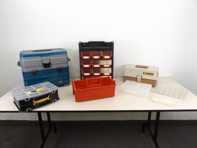 Lot of Plastic Tool Boxes, and Organizers