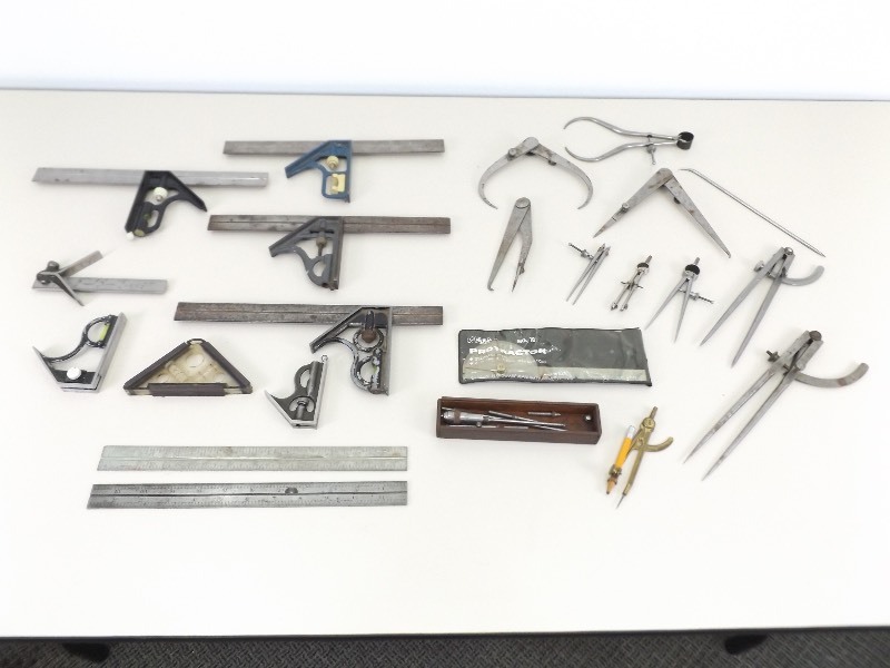 Large Lot of Machinist Squares, Compasses, etc.