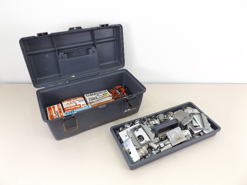 Tool Box Filled with Electrical Conduit Connectors, Wire Nuts, etc.