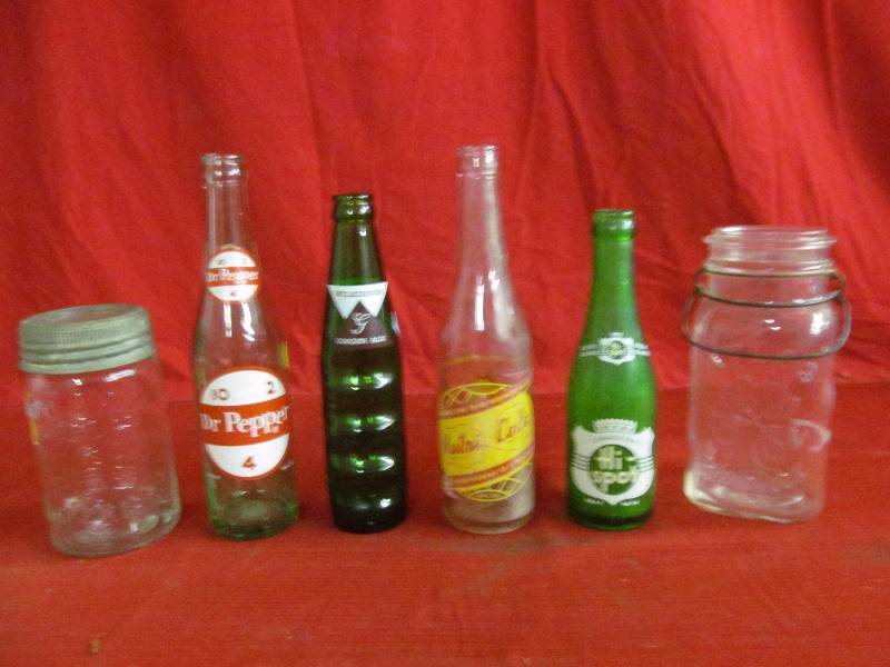 lot 16 image: vintage popbottles,vintage canning jars
