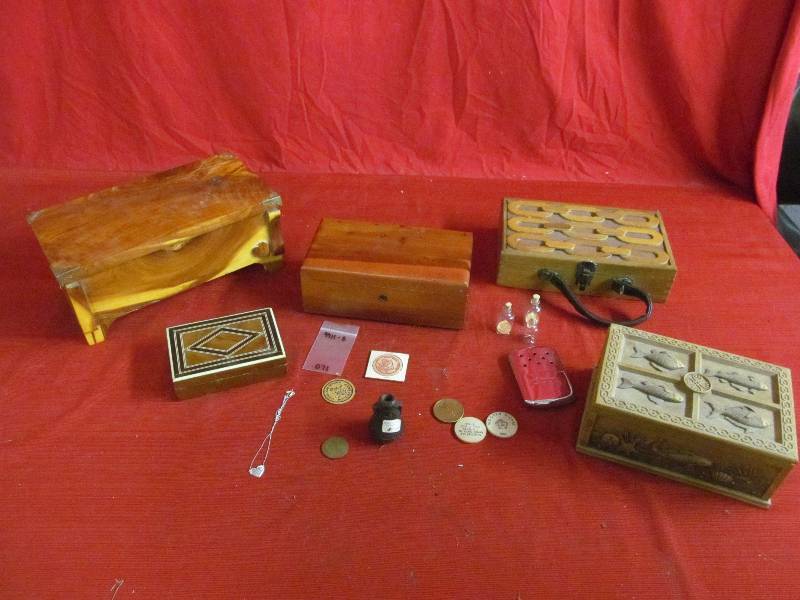 lot 170 image: lane jewelry box, dresser boxes, wooden hand bag