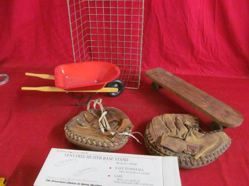 lot 186 image: vintage skateboard, catchers mitts