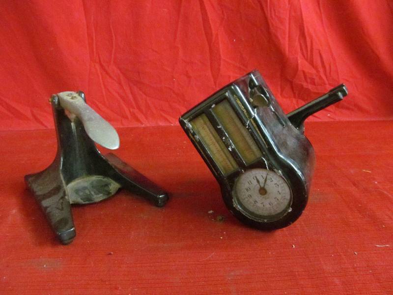 lot 201 image: vintage can opener ,Antique time clock