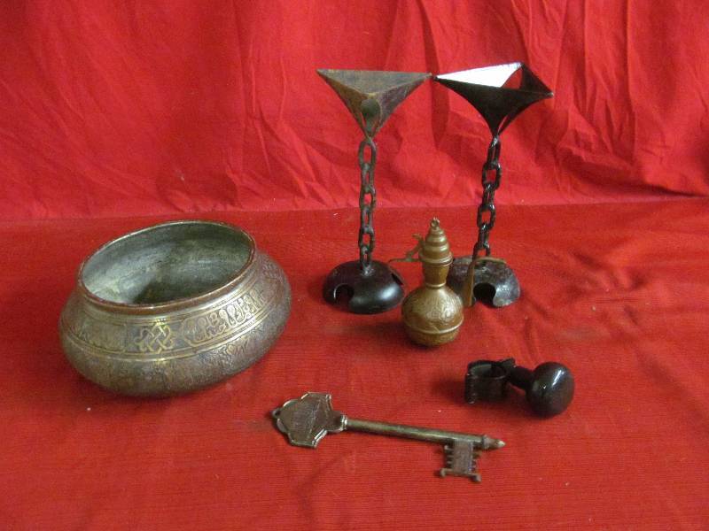lot 246 image: candle sticks, bowl, pitcher