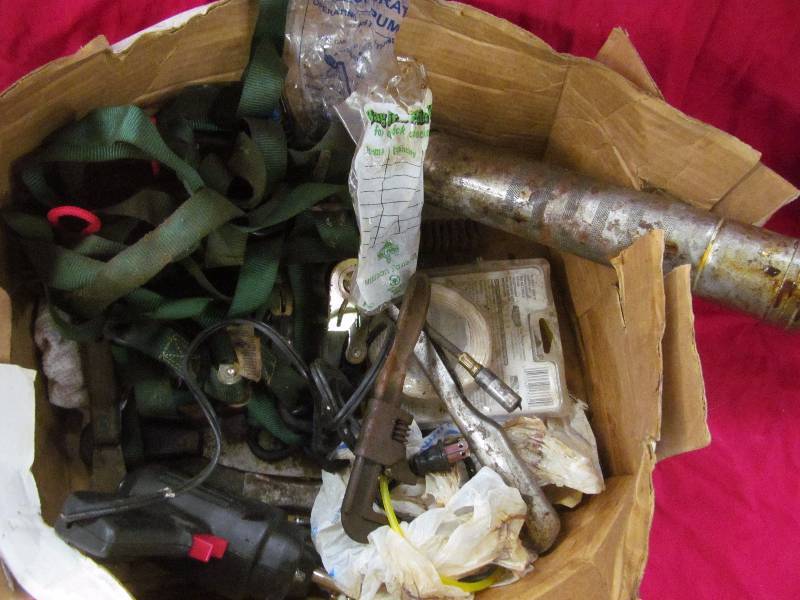 lot 266 image: tie down straps, grease gun, solder iron