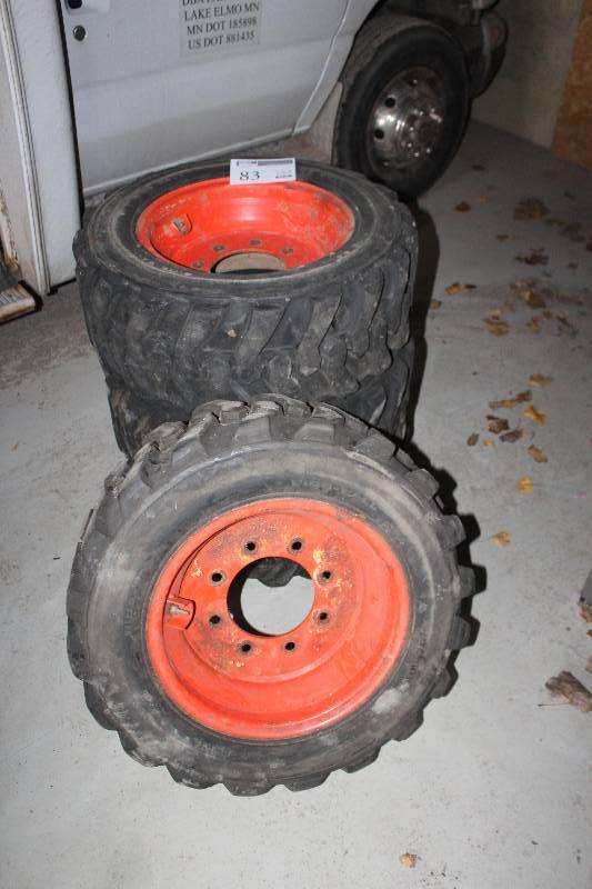 Lot of (4) 27Y10 5 15 Tires w 8-Lug Steel Wheels