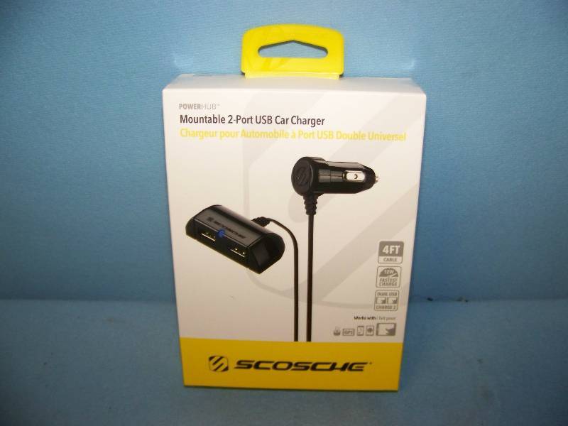 lot 68 image: SCOSCHE, PowerHub, Mountable, 2-Port, USB Car Charger with Car Adapter - NEW in BOX