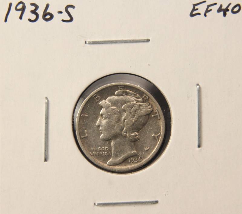 1936-S MERCURY SILVER DIME XF