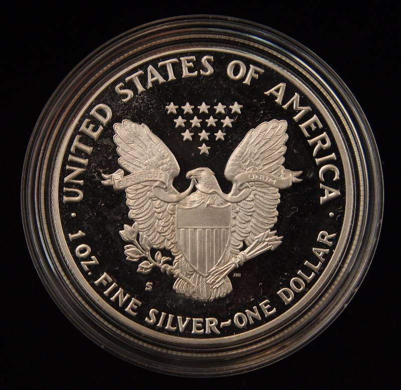 1986-S PROOF AMERICAN SILVER EAGLE 1 TROY OZ. .999 FINE SILVER IN AIRTITE