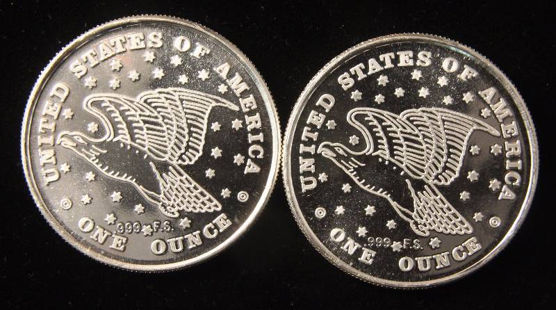 2 - 1 TROY OZ. .999 FINE SILVER LIBERTY ROUNDS