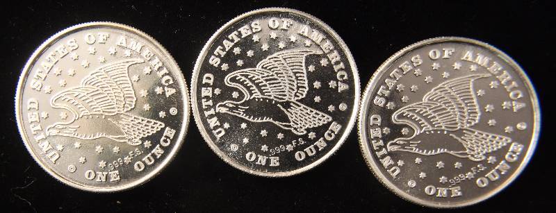 3 - 1 TROY OZ. .999 FINE SILVER LIBERTY ROUNDS