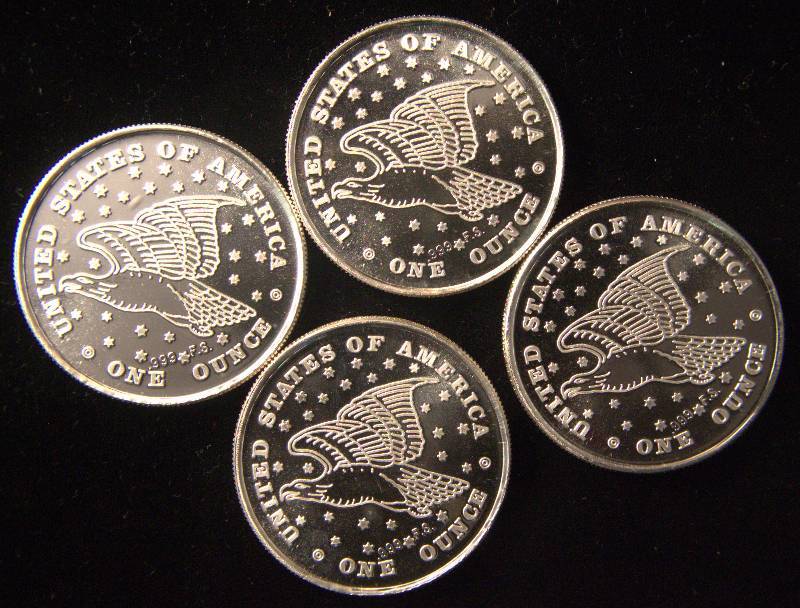 4 - 1 TROY OZ. .999 FINE SILVER LIBERTY ROUNDS