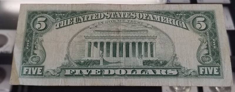 1963 US RED SEAL $5 FEDERAL RESERVE NOTE XF