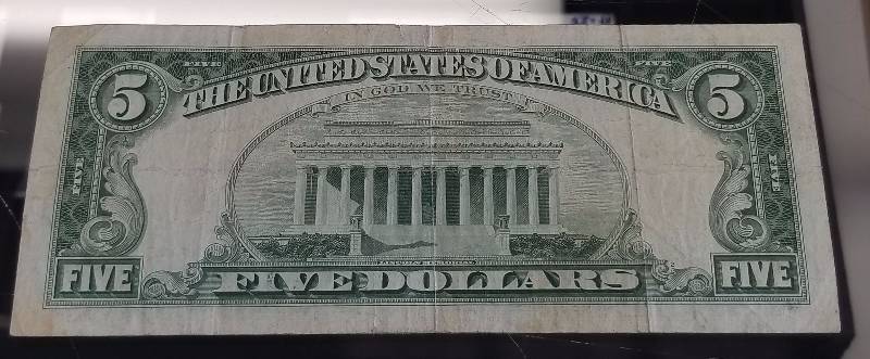 1963 US RED SEAL $5 FEDERAL RESERVE NOTE XF