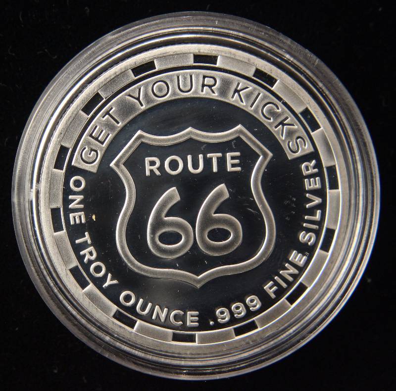 1 TROY OZ. .999 FINE SILVER ROUTE 66 IN AIRTITE HOLDER