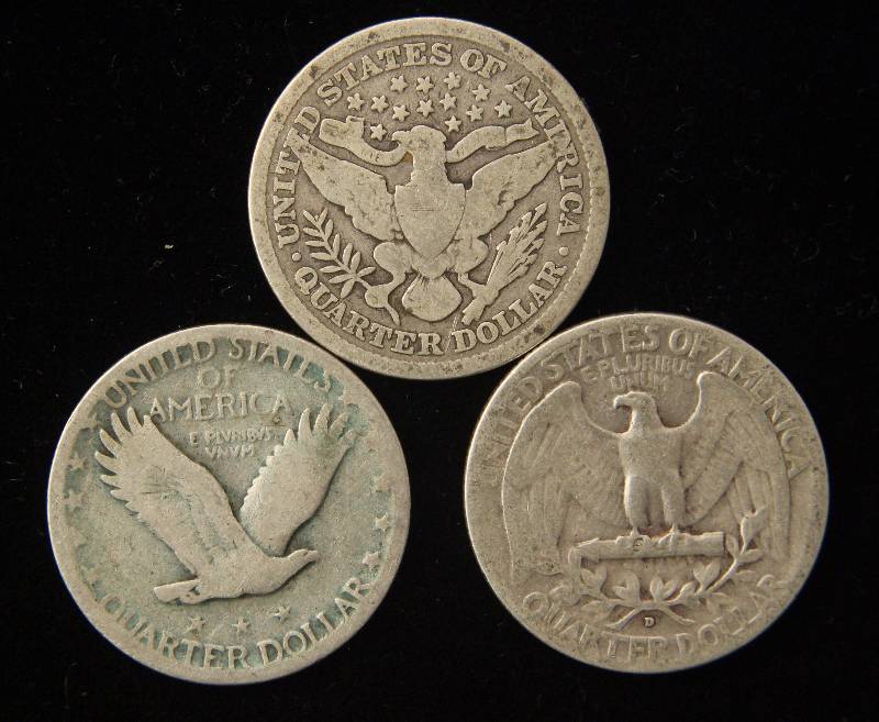 (3) SILVER QUARTERS 1900 BARBER, 1929 STANDING LIBERTY & 1940-D WASHINGTON