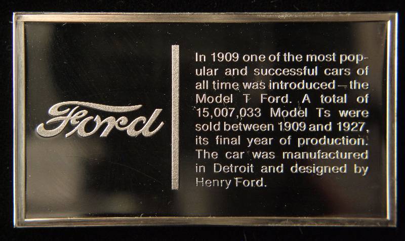 VINTAGE 1909 FORD AUTO 1000 GRAINS (2.08 TROY OZ.) STERLING SILVER BAR