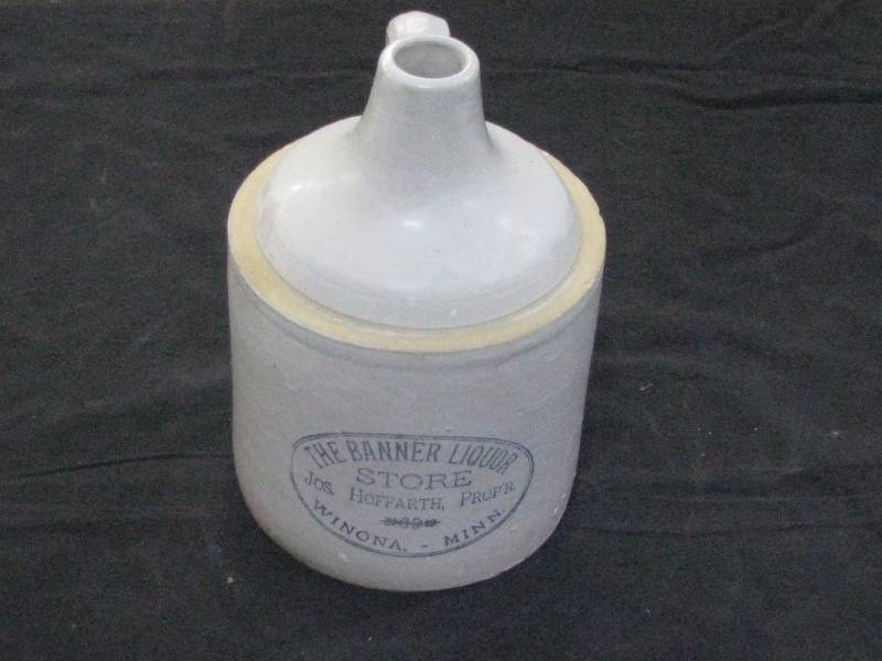 lot 8 image: Red Wing 12gl Crock Whiskey Jug wAdvertising