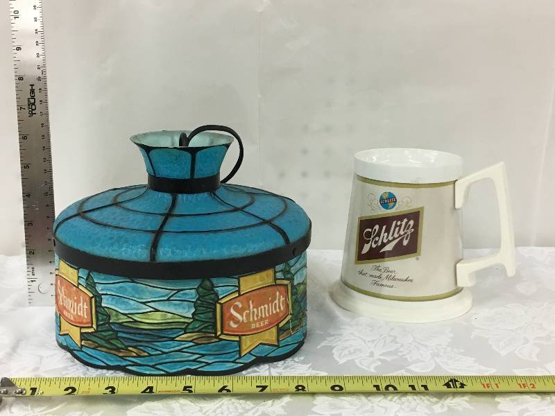 lot 13 image: Schmidt Beer Lamp & Schlitz Beer Mug