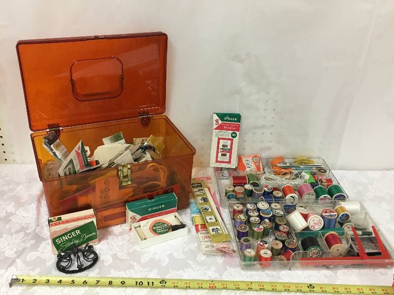lot 16 image: Plastic Sewing Box with Trays