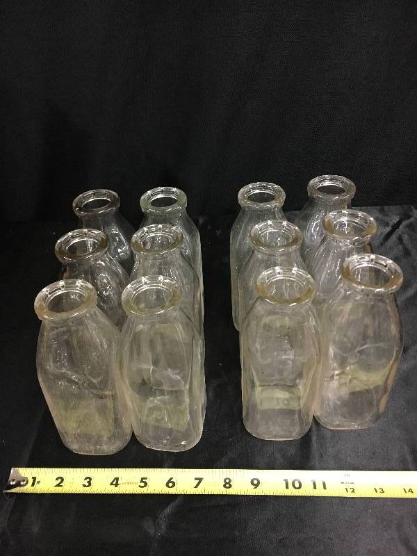 lot 69 image: 12 Piece Lot of Glass Milk Bottles