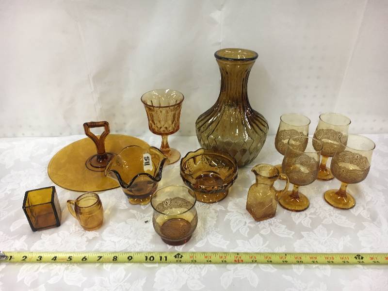 lot 78 image: 13 Piece Lot of Amber Glass