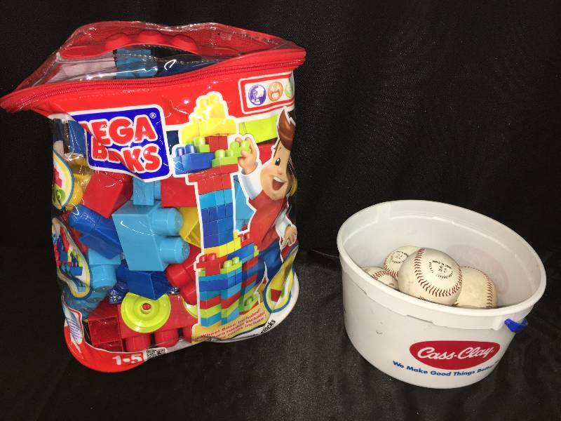 lot 97 image: 6 Official League Baseballs & Mega Bloks