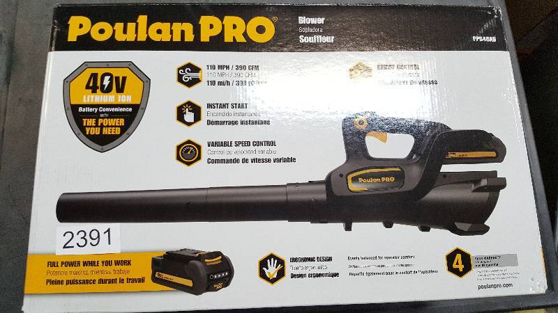 lot 2391 image: Poulan Pro 40V Lithium-Ion Cordless Leaf Blower