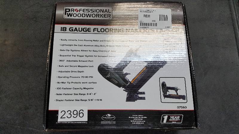 lot 2396 image: Professional Woodworker 18 Gauge 4-in-1 Pneumatic Flooring NailerStapler