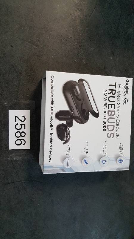 lot 2586 image: GabbaGoods Bluetooth 4.2 CSR Wireless Rechargeable Earbuds