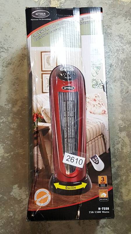 lot 2610 image: Optimus 22 Space Saving Modern Oscillating Tower Heater with Remote