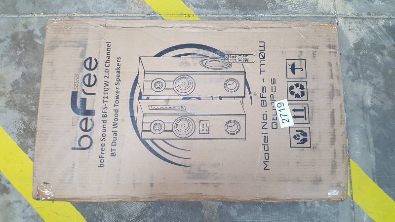 lot 2719 image: beFree Sound 125-Watt 2.1 Channel Powered Bluetooth Dual Wood Tower Speakers with Optical Input - Set of 2