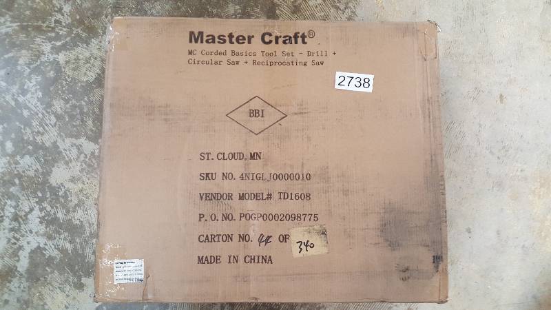 lot 2738 image: Master Craft Corded Basics Electric Tool Kit with Drill, Circular Saw & Reciprocating Saw