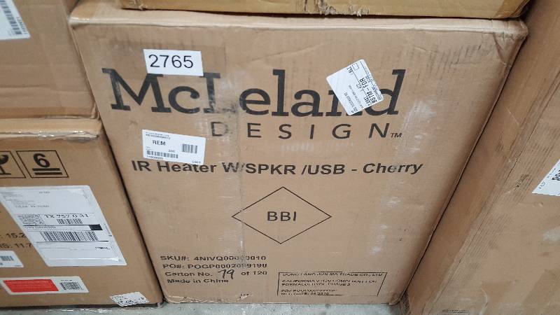lot 2765 image: McLeland Design Infrared Heater with Bluetooth Speakers & 3 USB Charging Ports - Cherry Wood Cabinet